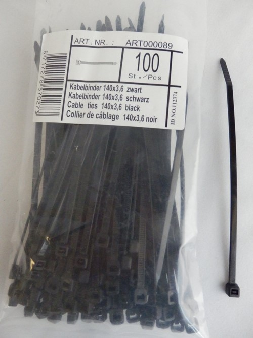 Kabelbinder  140 x 3,6 mm schwarz UV beständig - 100 Stück